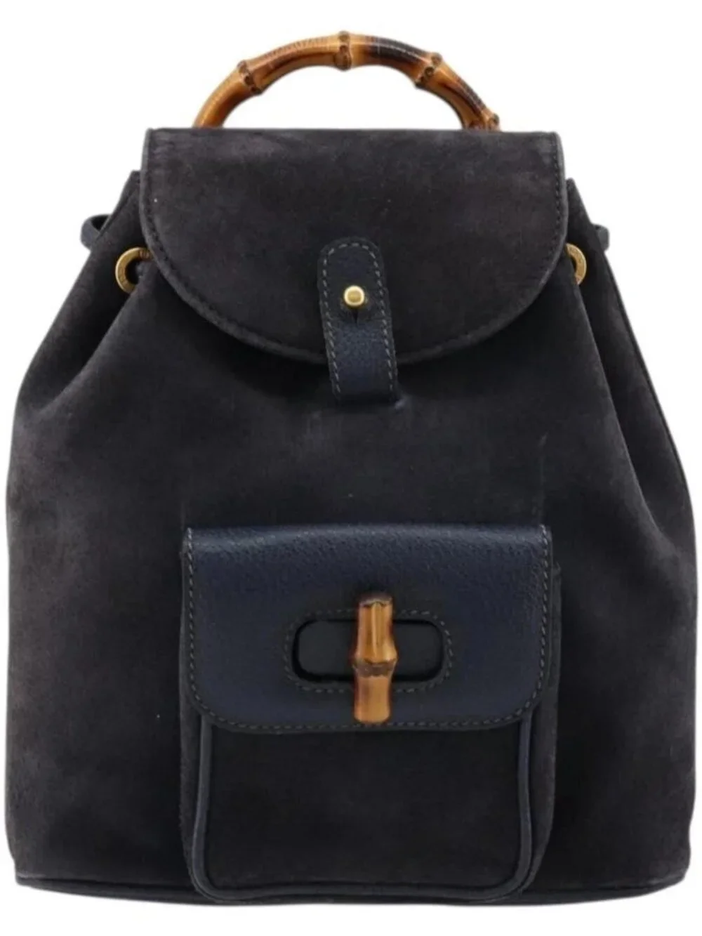 GUCCI Bamboo Backpack Suede Navy Gold 003 2034 0030 Auth